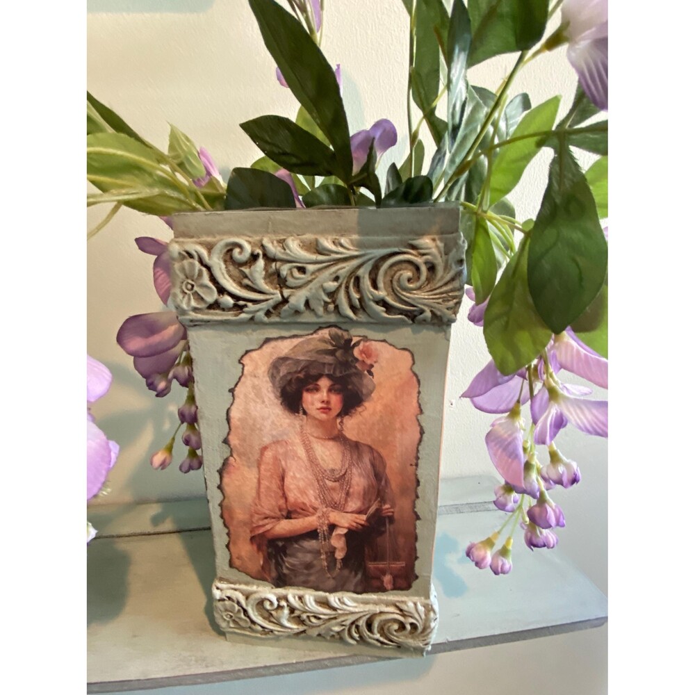 Decorative Vintage Wood Box, Floral Shoe Art, Clay Molding Embellished Storage